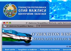 Officiellt har Uzbekistan övergått till latinska alfabetet, men praktiken är varierande. Parlamentets webbplats använder fortfarande den gamla ortografin, centralvalnämnden föredrar latinska bokstäver.