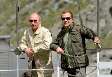 Medvedev och Putin i Tuva