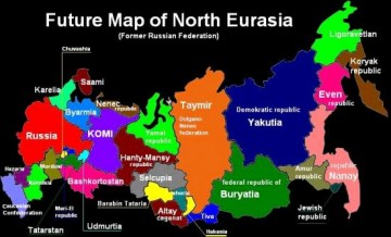 Så här vill fienderna stycka upp Ryssland, hävdas det i propagandan. En karta på engelska ska göra påståendet mer trovärdigt.